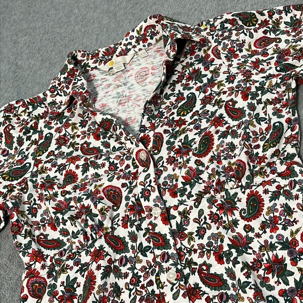 Boden Mini Tea Dress Small Preppy Button Paisley Floral Puff Cotton Casual - Picture 7 of 13